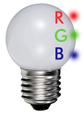 L140PRGB LED Kogellamp 0.5W E27 230VAC RGB IP20